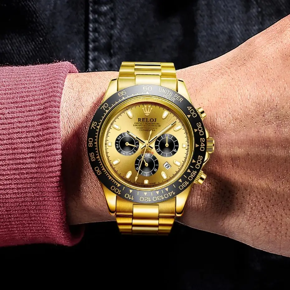 

New High-End Business Ice Blue Meteorite Three-Eye Six-Hand Multifunctional Men's Mechanical Watch, Automatic Winding, Skeleton Design, Stainless Steel Strap, Best-Selling Watch, Fashionable Business Casual Style, Trendy Men's Wristwatch, the Best Gift fo