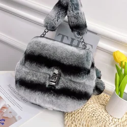 Rex Rabbit Fur Dragon Cat Fur Bag Little Bag With Chain For Women Winter  Real Rabbit Fur Clutch Bag Lady Soft Fur Handbags