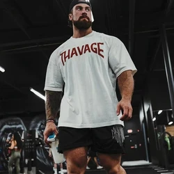 Gym Fitness Shirt Men's Running Sports Loose Oversized T-shirt Short Sleeve Cotton Summer Bodybuilding Workout Top