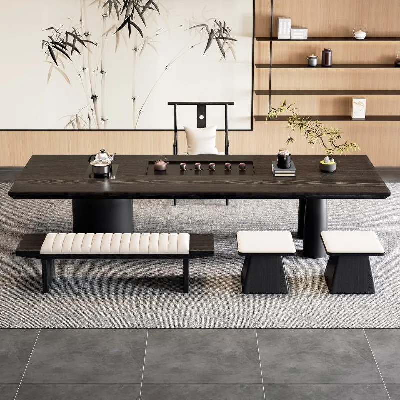

Song Dynasty aesthetic black solid wood tea table and chairs, combined with modern minimalist office