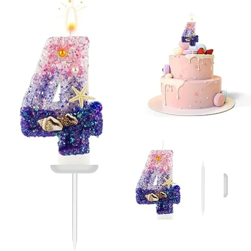 Mermaid Number Candles  Glitter Cake Toppers for Girls Birthday Party Under The Sea Decorations Princess Themed Celebration