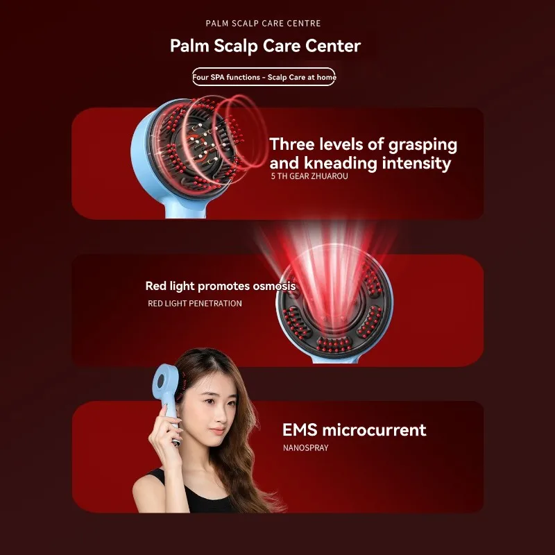 

Электрический аппликатор для лекарств на коже головы, массажный инструмент с шариковым роликом для терапии красным светом и руководством для жидкости