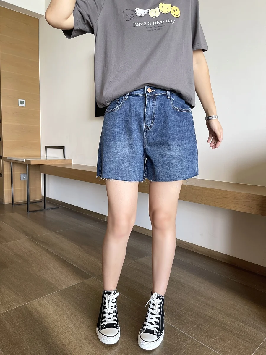 

Джинсы с высокой талией и широкими штанинами больших размеров для женщин, свободного кроя, летние, из хлопкового стрейч-денима, повседневные, модные, одежда больших размеров