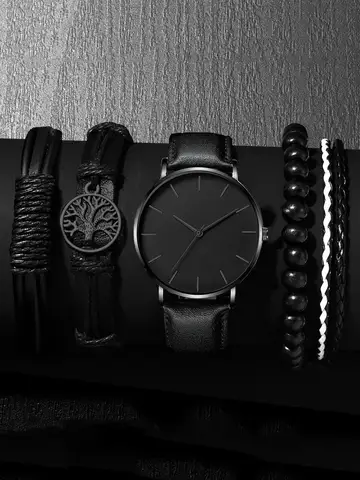 Set da 5 pezzi Orologi sportivi da uomo di moda Orologio da polso al quarzo da uomo d'affari Bracciale in pelle di lusso Orologio da uomo casual