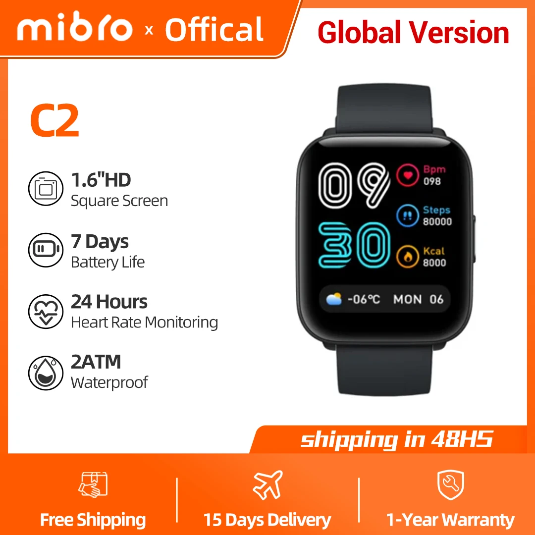 Mibro C2 Global Version Smart Watch 1.69-inch HD Screen NFC 2ATM Waterproof Sports Heart Rate Monitor Men Women Blood Oxygen