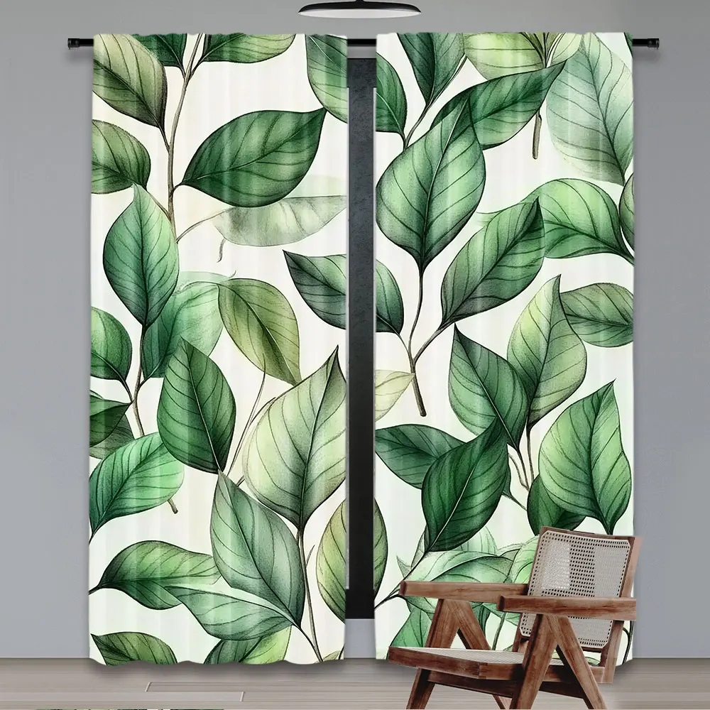 2Pcs Green Curtain Exotics Concept Huddle Of Leaves With Tender Peduncles Forest Dream For Bedroom Living Room And Dining Room