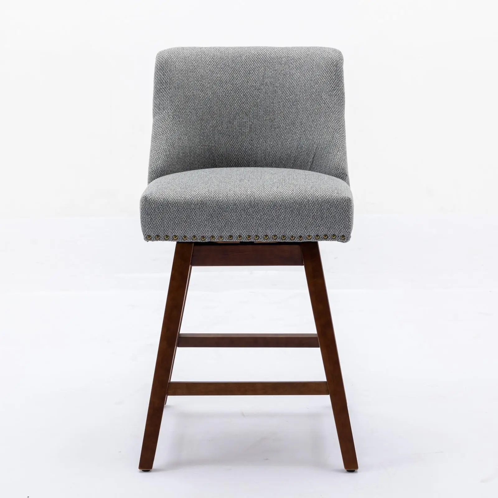 مقاعد للبار دوارة بارتفاع عداد، مجموعة مقاعد بار منجدة بارتفاع 26 بوصة ارتفاع المقعد مكونة من قطعتين، باللون الرمادي