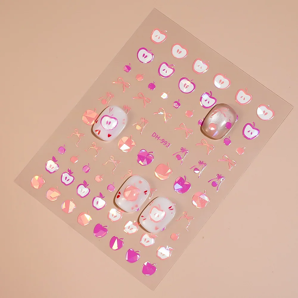 1/5/10 Uds. Pegatinas planas 3D para uñas con lazo de cereza y fruta, pegatinas ligeras para decoración de uñas DIY