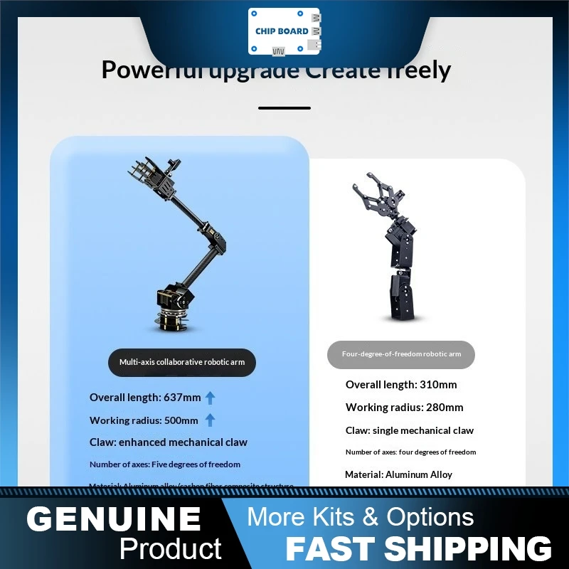 XiaoR 5-DOF Robotic Arm Kit with high-torque bus servos, ROS support, and open-source programmability for mechanical projects.