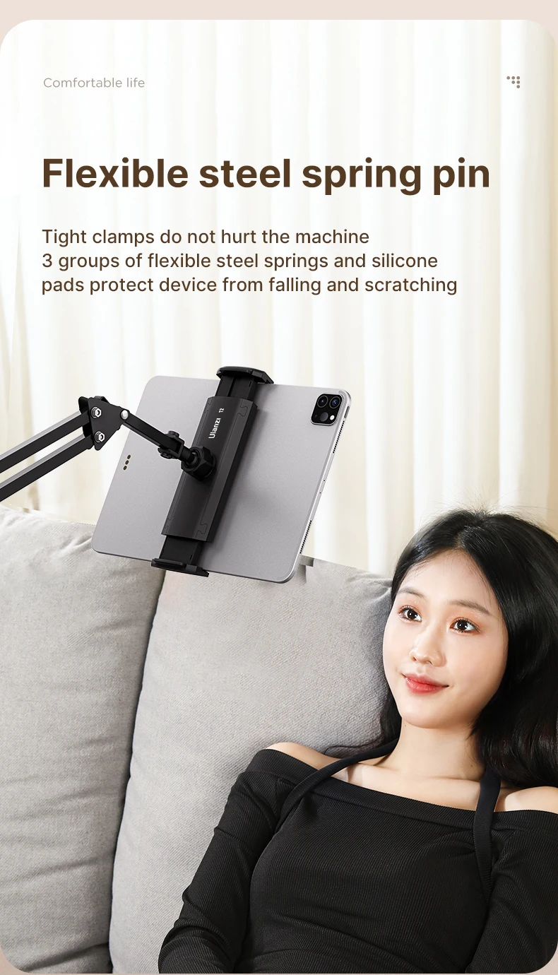 Ulanzi T2 Metal Desktop Stand Long Arm Tablet Stand Bed Desktop Lazy Bracket Support IPad Smartphone Holder Microphone Boom Arm