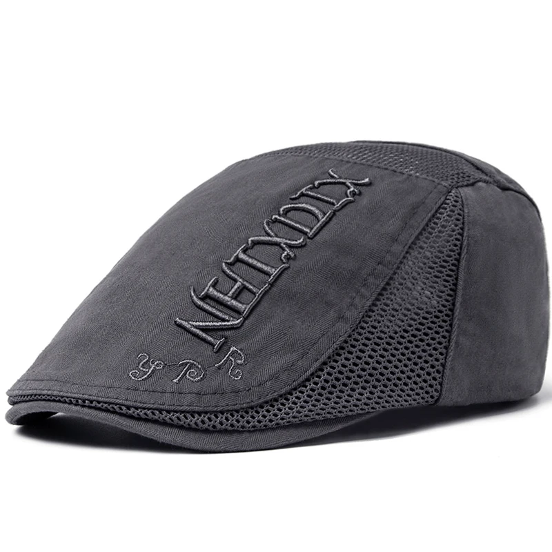 CNTANG Summer Beret For Men Letter Embroidery Mesh Cap Cotton Soft Top Sun Visor Vintage Berets Casual Solid Color Men\'s Caps