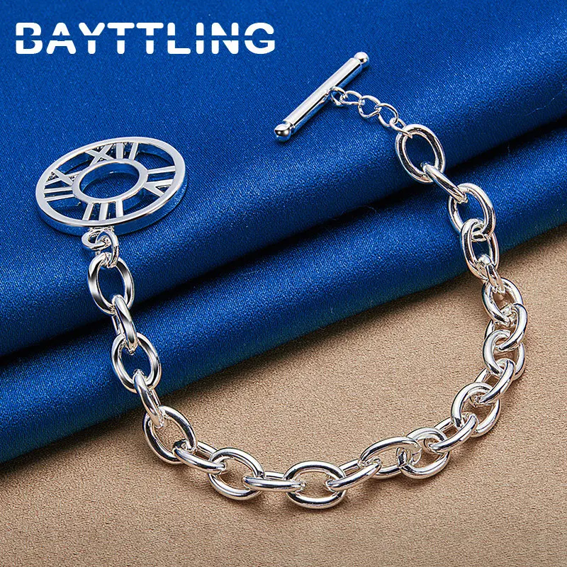 

925 Sterling Silver Bracelet Beautiful 8 Inches Round Roman Numerals Bracelet For Women Fashion Charm Party Jewelry Accessories