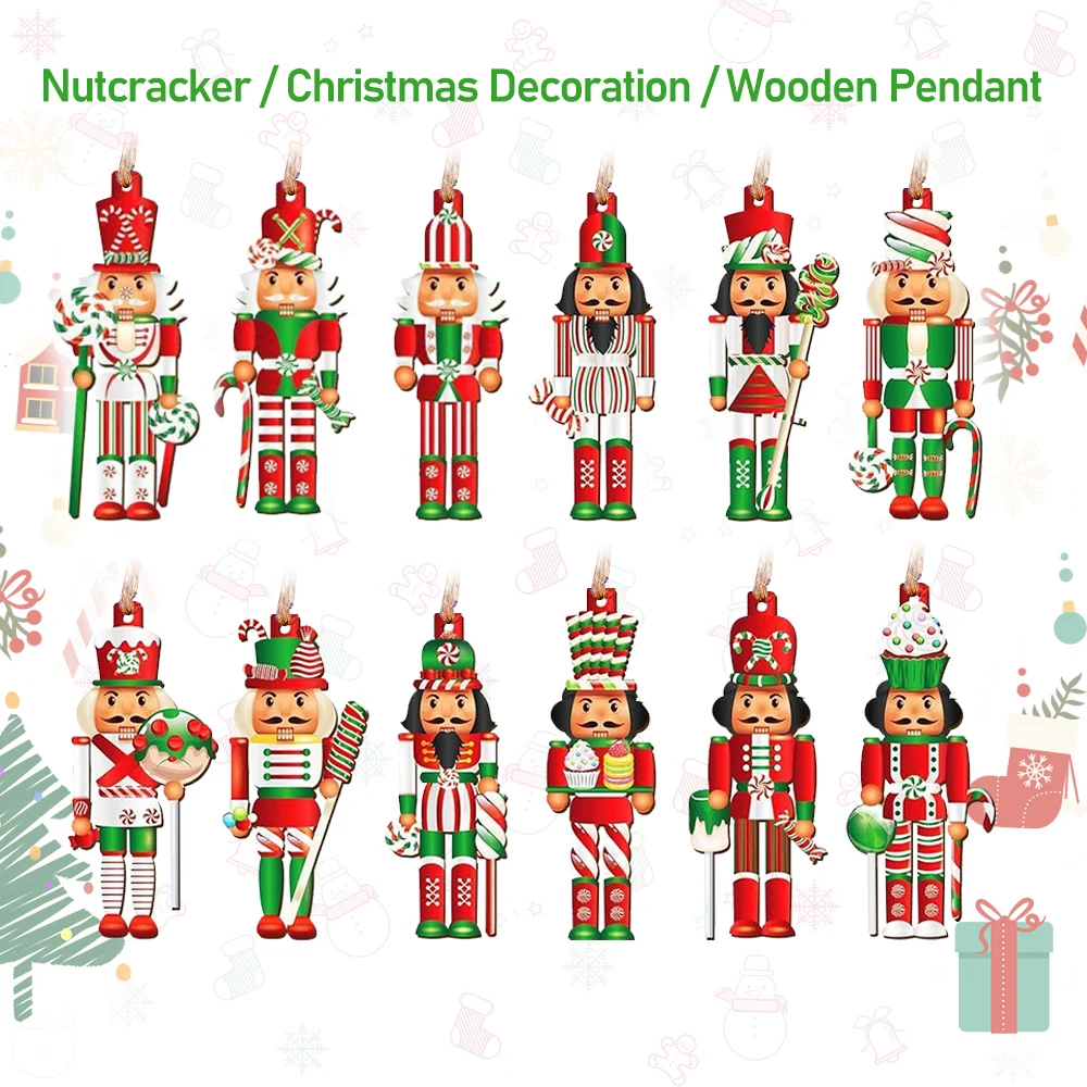 Soldat Casse-Noisette Bonbons Pendentif En Bois, Ornement De Face D'arbre De Noël, Décoration De Noël Pour La Maison, Cadeau De Nouvel An, Nouveau, 12 Pcs, 24Pcs