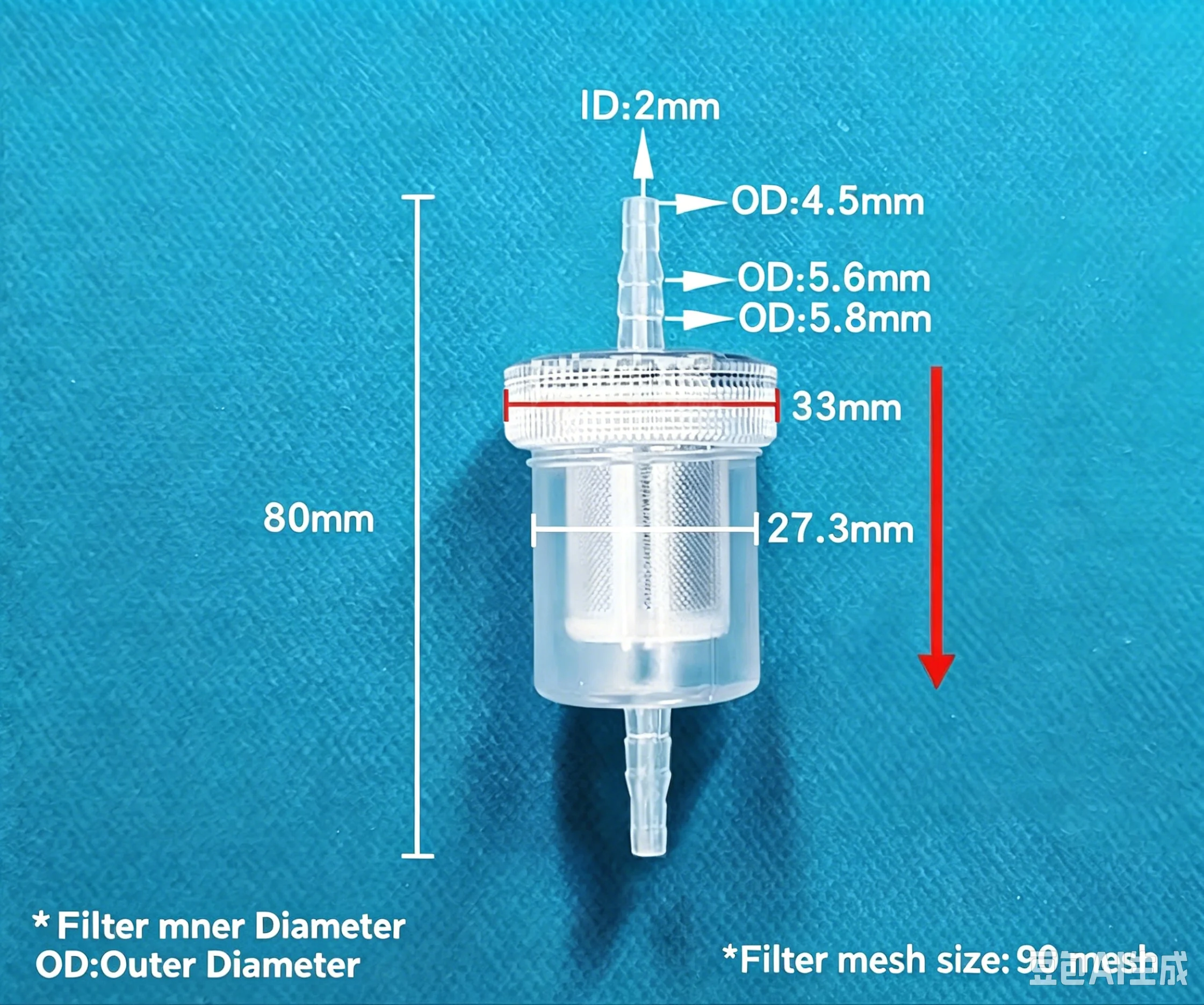 10pcs/Lot  Stainless steel mesh filter with narrow-mouth transparent housing; detachable and washable 4.5mm filter mesh