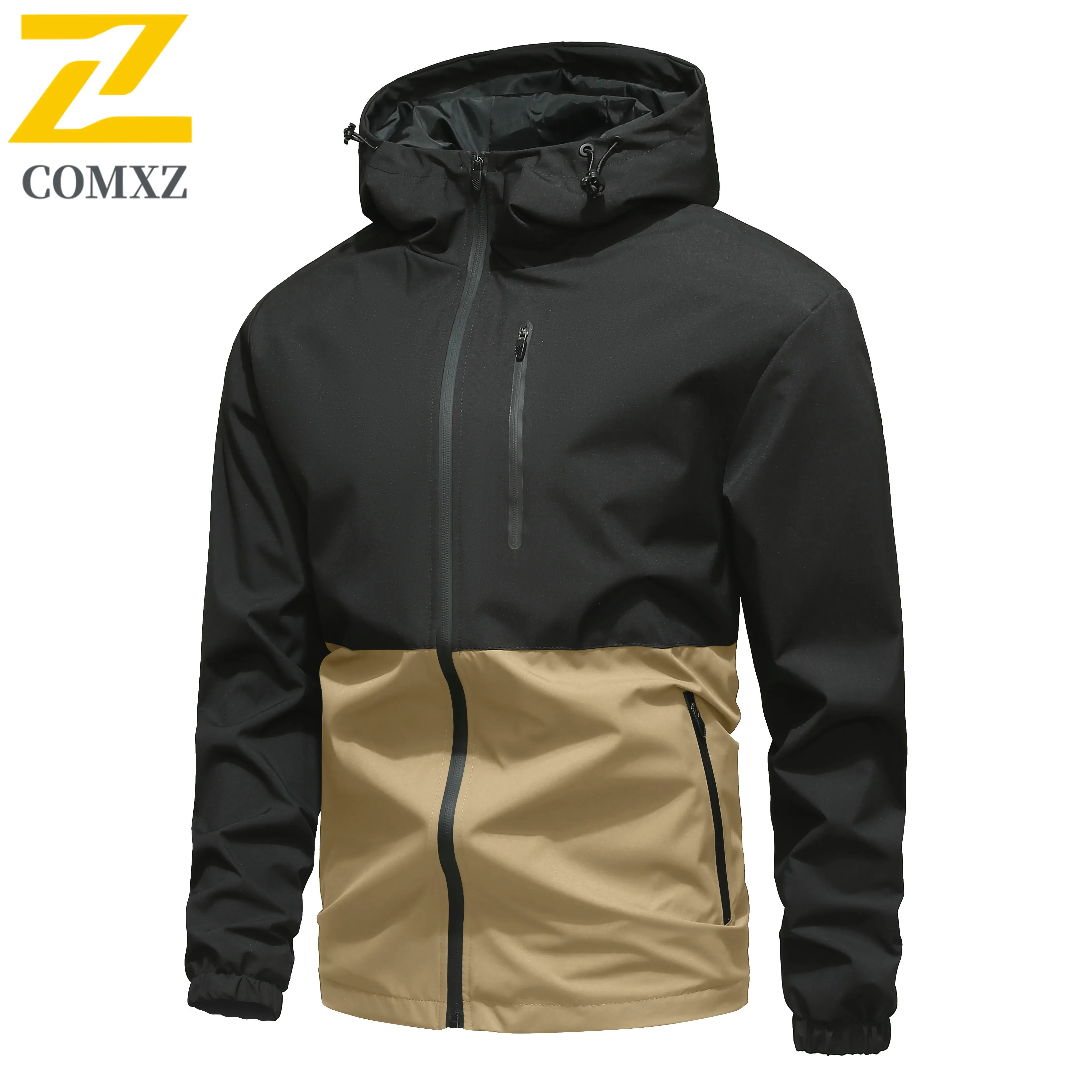 Autumn New Casual Men's Jacket High Quality Retro Splicing Windproof Windbreaker Mountain Camping Fishing Waterproof Hooded Coat