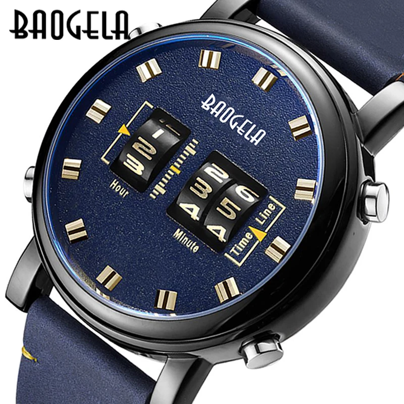 Imagem -04 - Baogela Novo Tambor Rolo Relógio para Homem Moda Quartzo Relógio de Pulso Pulseira de Couro dos Esportes dos Homens Designer Relógio de Pulso Relógio Masculino