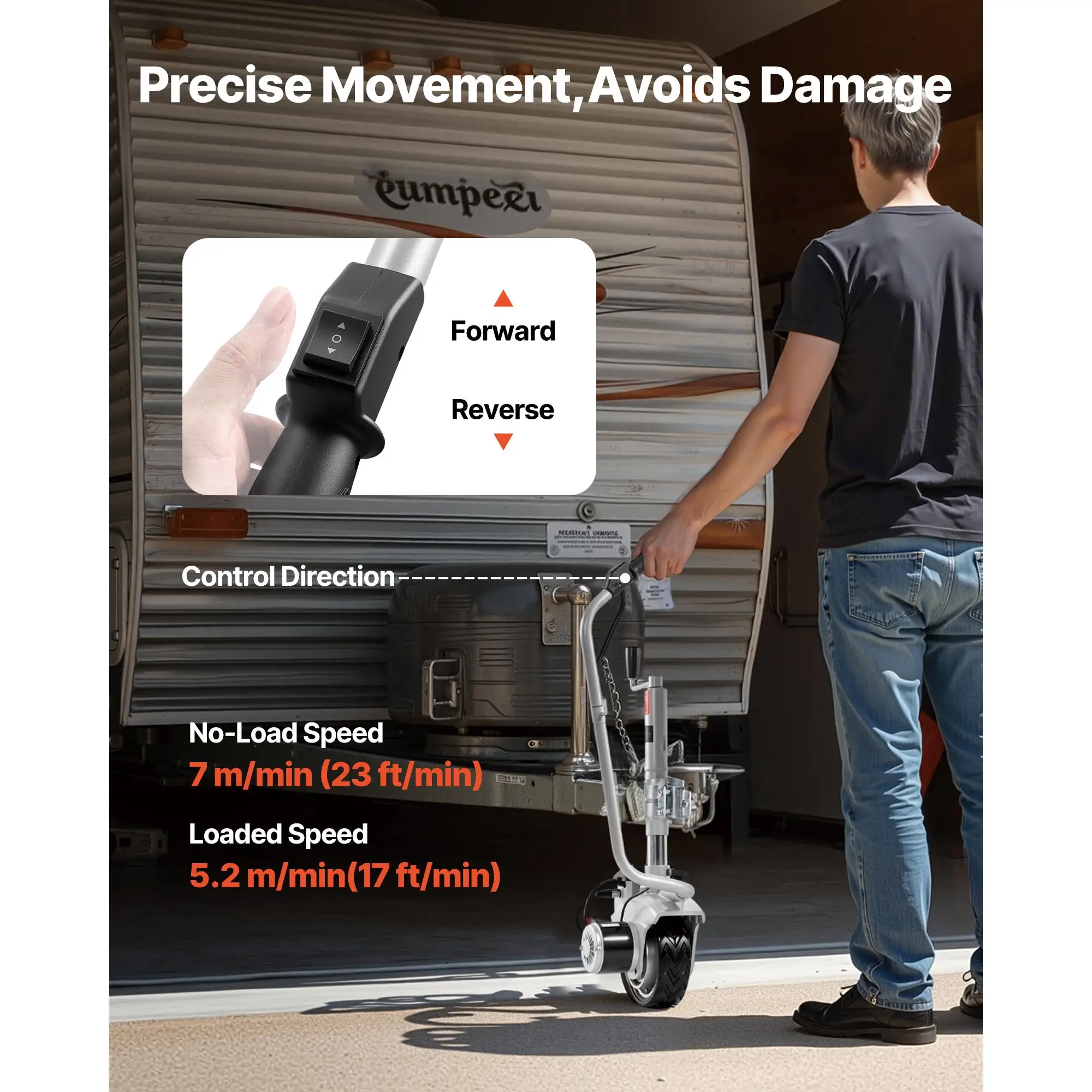 Electric Trailer Dolly, 5500 lbs Towing Capacity, 380W 12V Motorized Wheel with 23 ft/min for moving , 12.2-24.8 in Adjustable Clamp Height & 8 in Rubber Tire, For moving for caravan Boat