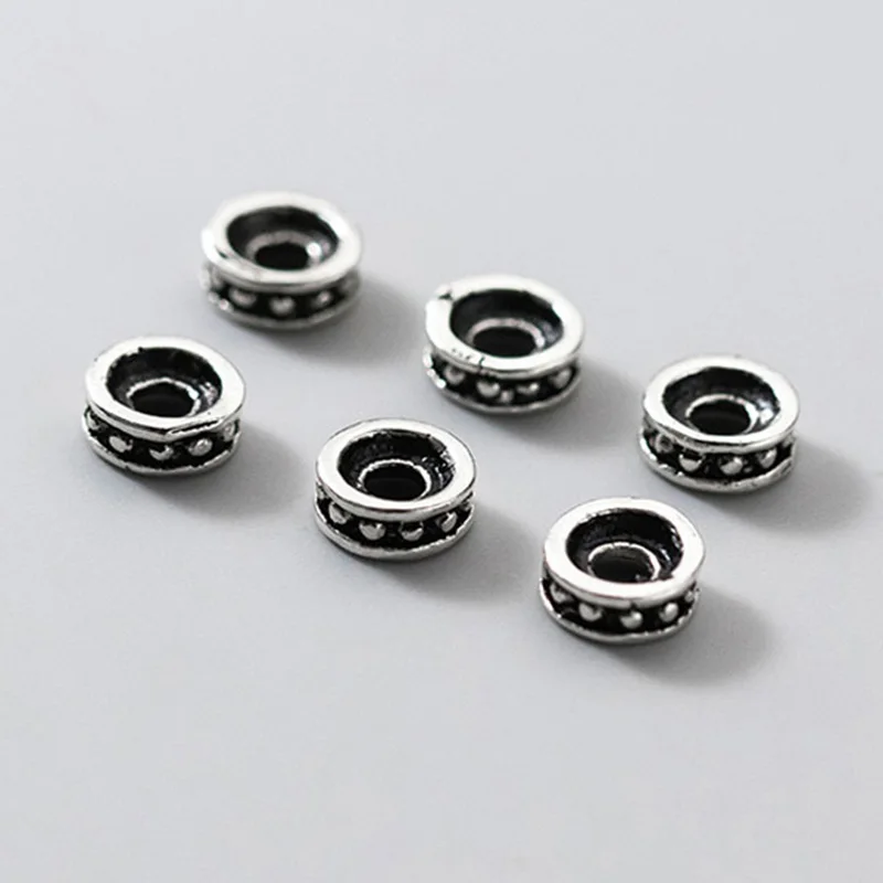 2pcs/Lot 925 Sterling Silver Antique Crafts Metal Wheel Beads 5mm S925 Silver Spacers Beads DIY Jewelry Accessories