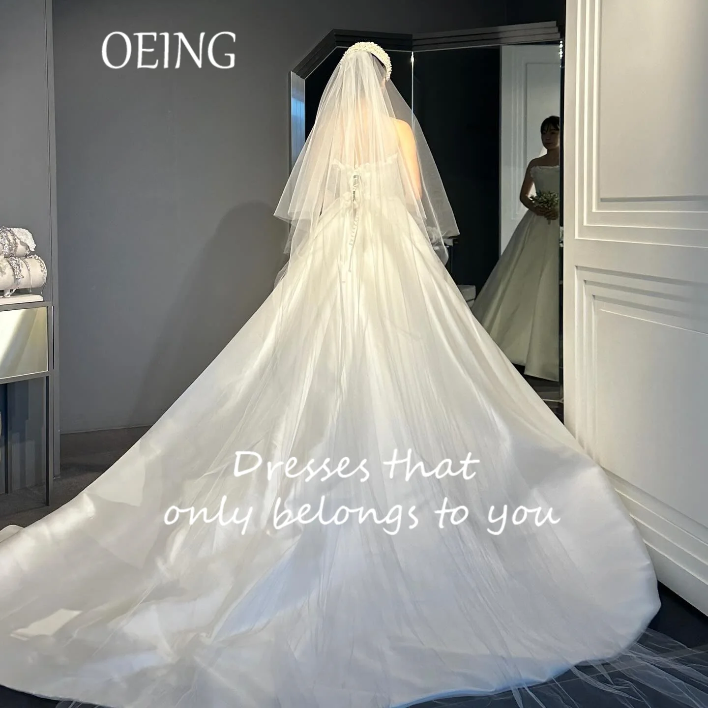 OEING Strapless Korea Luxury Formal Wedding Dresses Simple Ivory Sleeveless 프롬드레스 Floor Length Elegant Bride Gowns Party Women