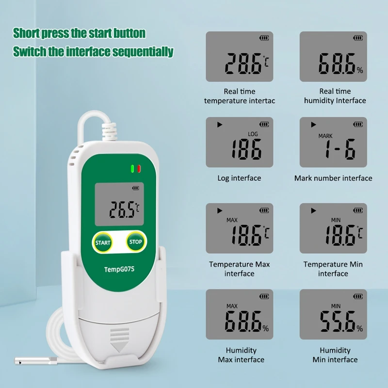 USB Temp & Humidity Data Logger Reusable RH TEMP Data Logger Recorder Humiture Recording Meter TempG07S-A27I