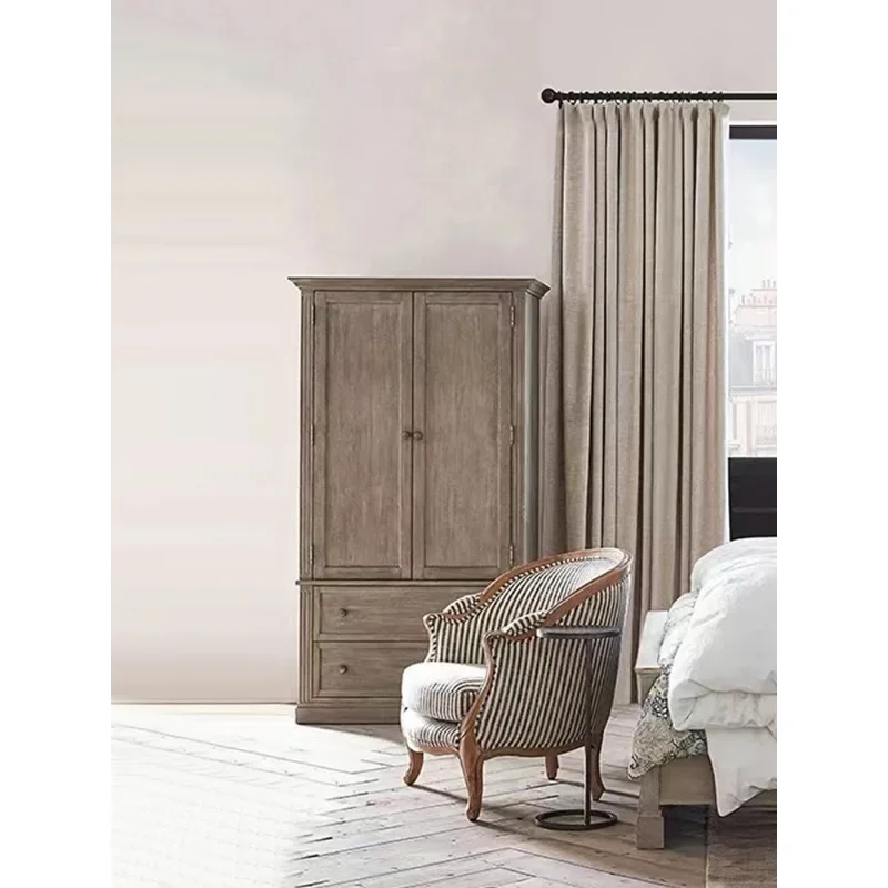 Vintage oak wardrobe wardrobe American country solid wood wardrobe storage cabinet bedroom double door integrated storage