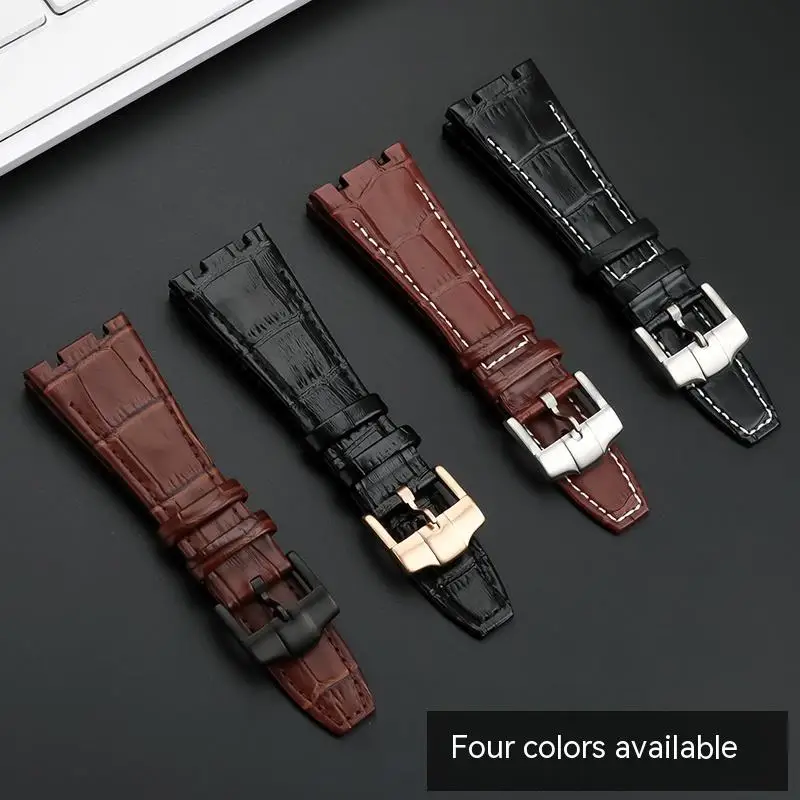 Concave Leather Watch Strap For Audemars Piguet Royal Oak Offshore 15400 AP Genuine Cowhide Leather Watch Band 26mm Waterproof