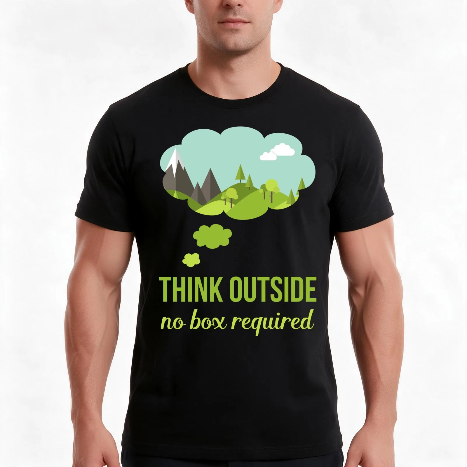 Think Outside No Box Required Walking Hiking T Shirt T-Shirt Summer Casual Cotton Tee, Unisex Men Women