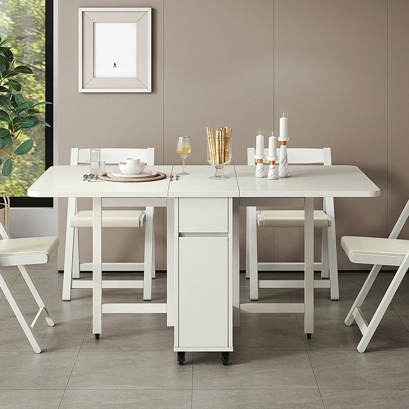 Small household folding dining table space-saving table simple modern 6-person movable solid wood folding table