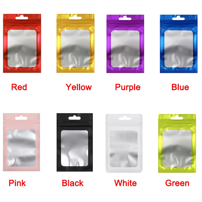 50PCS Hole Resealable Smell Proof Bags Foil Pouch Baggies Ziplock Matte Clear Bag Packaging for DIY Jewelry Storage Display