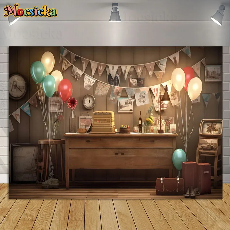 

Back To School Photography Background Study Table Clock Balloon Flowers Baby Kids Birthday Party Portrait Backdrops Photo Studio