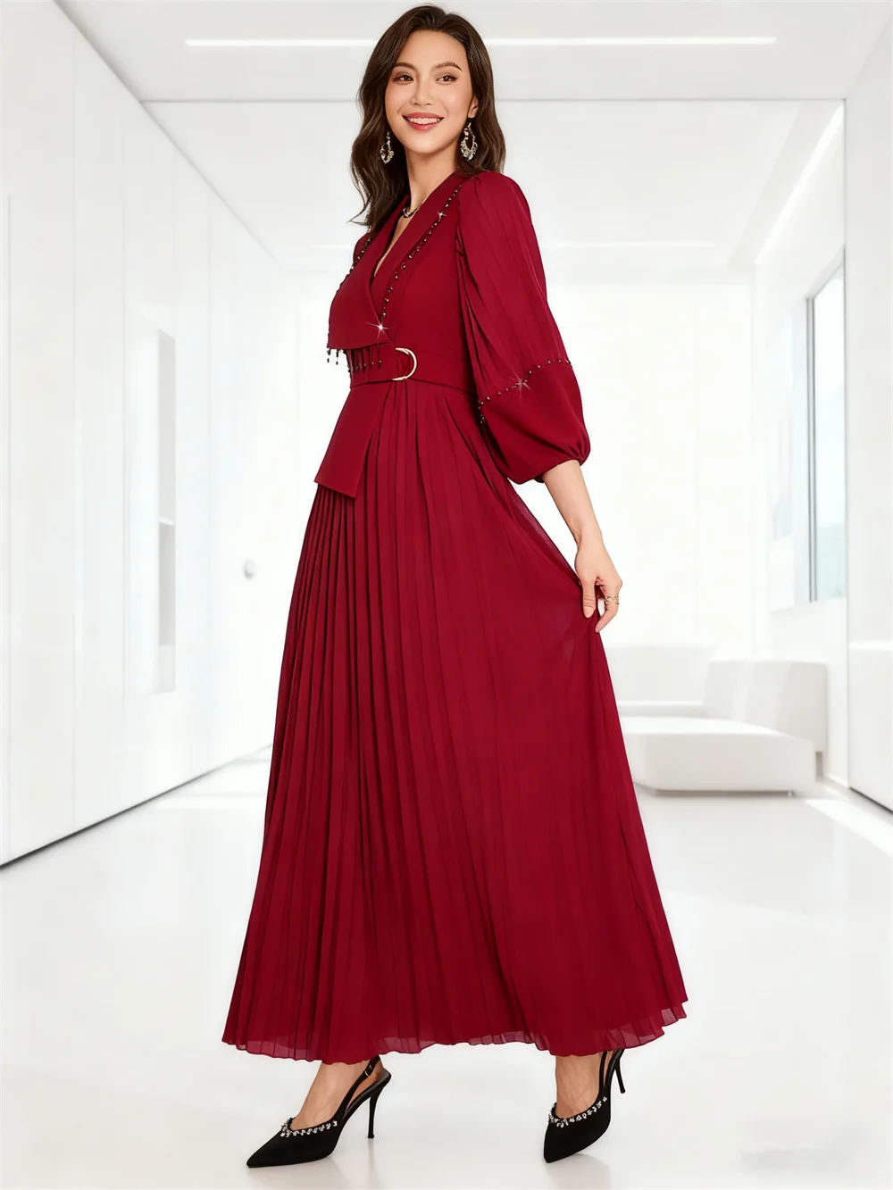 

Мусульманские женские платья Плиссированные абайи Дубайские бусины с кисточками Джалабия Ид Рамадан Джеллаба Кафтан Марокаин Femme Robe Musulmane Abayo