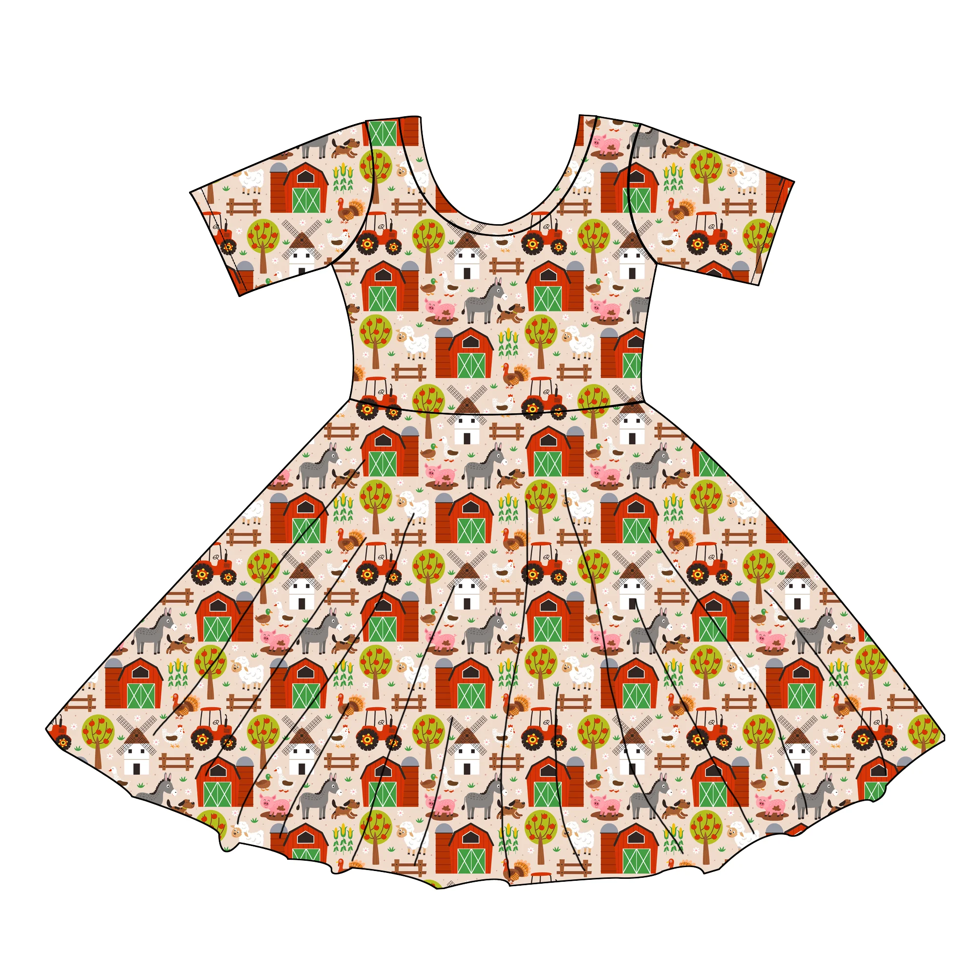 New Toddler Girl Floral Farm Print Twirl Dress Short Sleeve Kids Cute Cottagecore Casual Summer Girls Dress