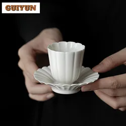 2pc/set Retro Grass Ash Petal Teacup Small Master Single Cup Tasting Tea Mug Cup for Tea Pair Meditation Cup Kung Fu Taeset 35ml