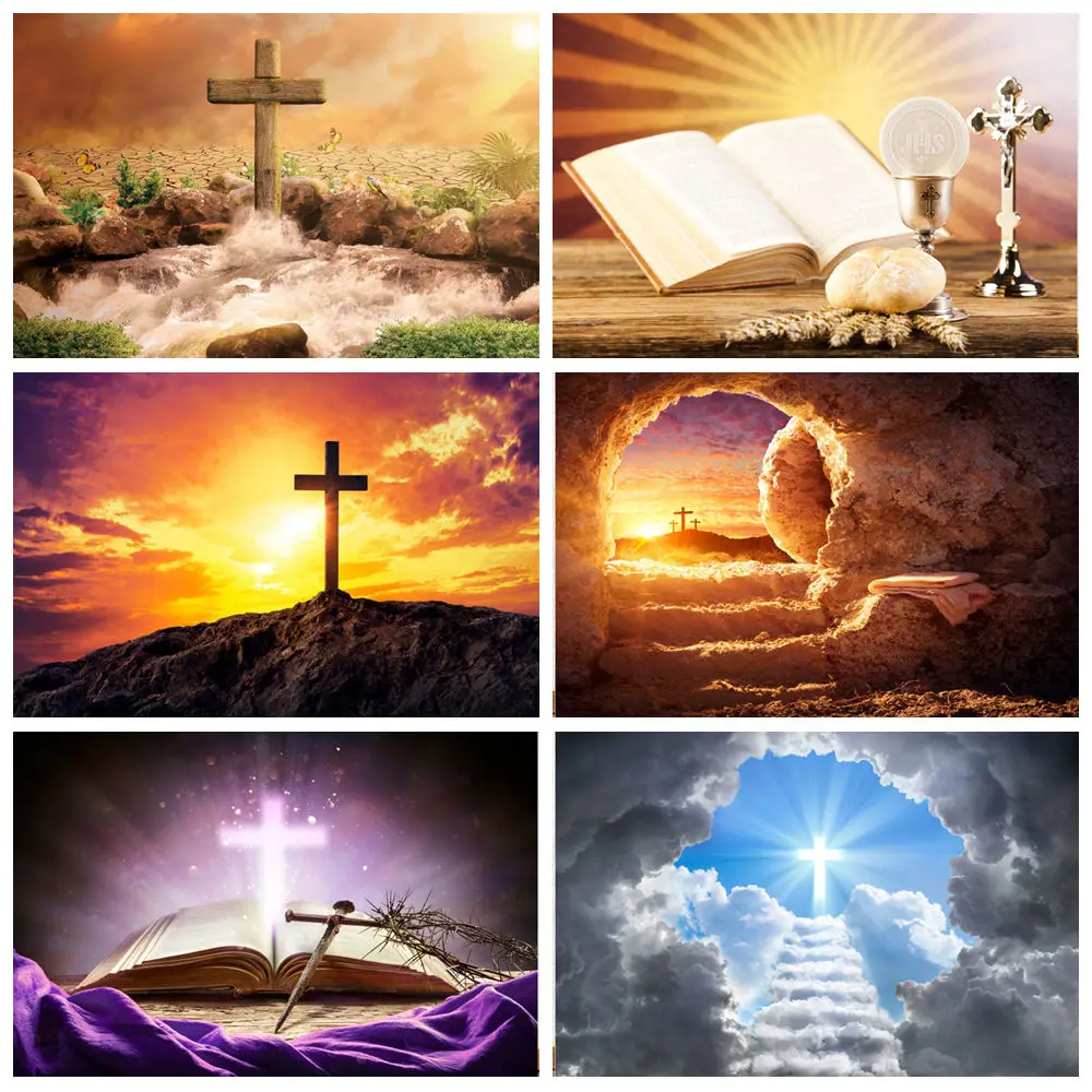 

Jesus Christ Cross Backdrop Lord Pray Christian Belief Church Event Party Background Decor Easter Crucifixion Photo Banner Props