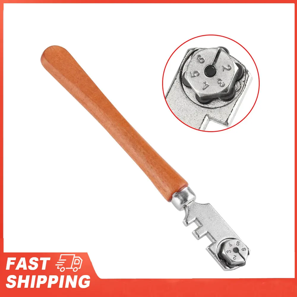 130MM Professional Six Wheel Glass Cutter Craft Cutting Kit Tool with Wooden Handle Wheel Glass Cutting Six Wheel Glass Cutter