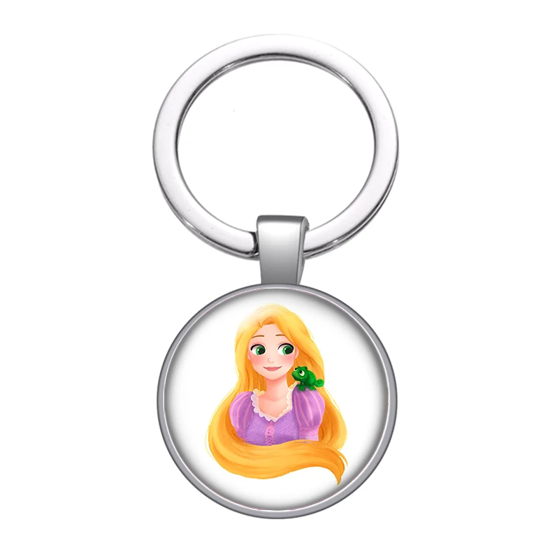 Disney Enrolados Tangel Princess Rapunzel Photo glass cabochon keychain Bag Car key chain Ring Holder Charms keychains gift