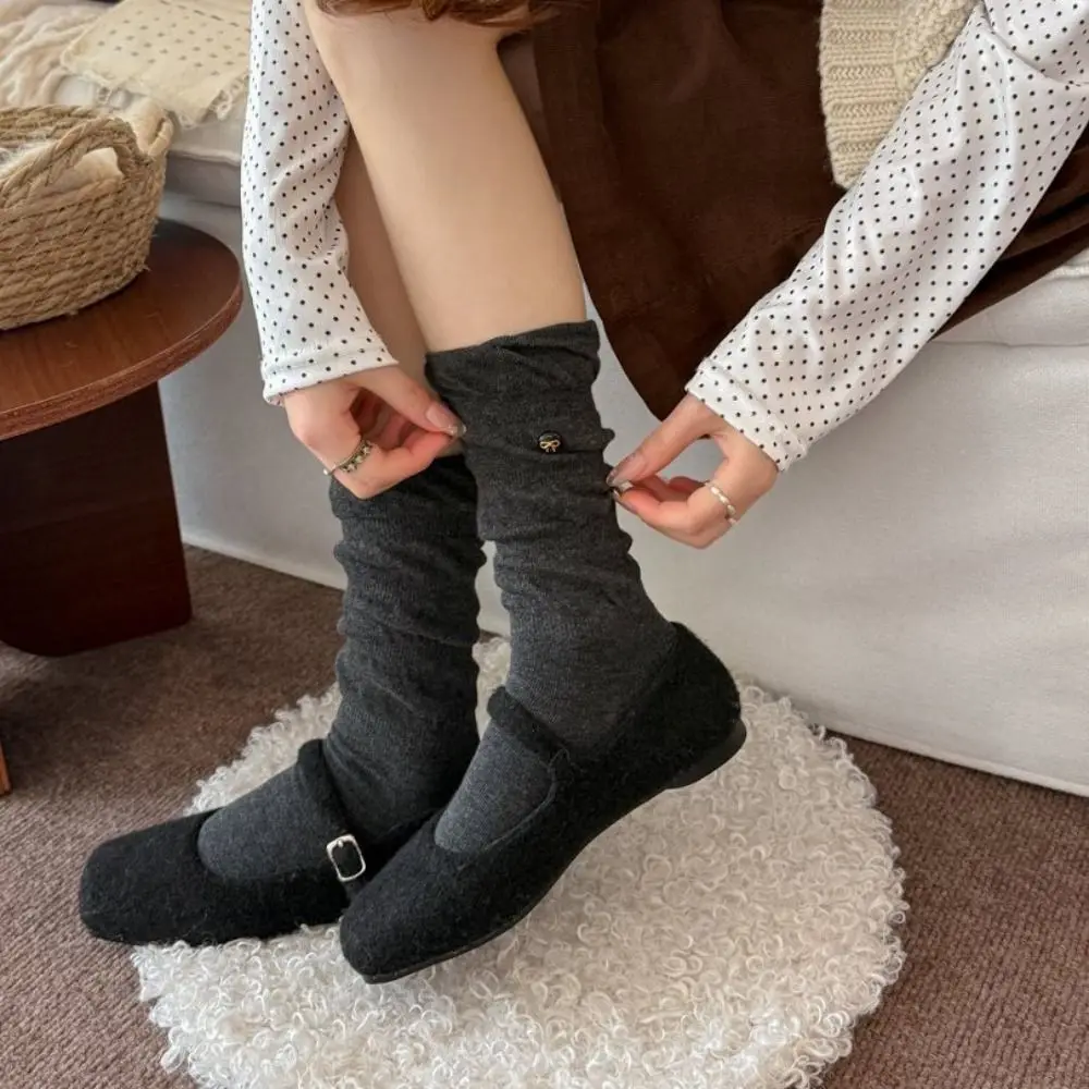 Cotton Blend Cotton Slouch Socks Bow Button Seamless Toe Ballet Winter Socks Sweat-wicking Breathable Winter Warm Socks