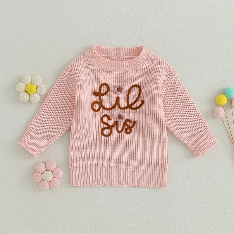 Toddler Baby Girl Sweater Sister Matching Little Kids Long Sleeve Crewneck Cute Knit Tops Fall Winter Pullover