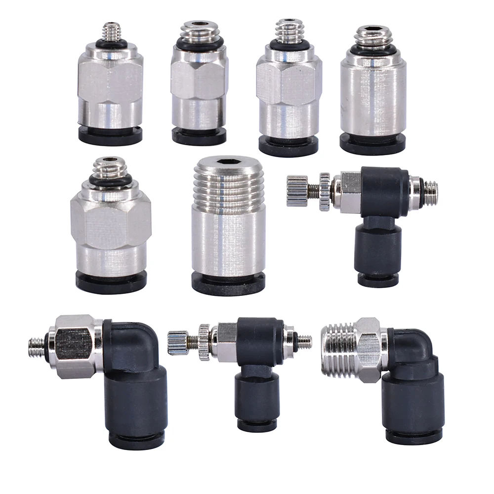 Miniature Pneumatic Quick Connector PC POC PL SL Throttle Valve External Thread M3 M4 M5 M6 Gas Pipe Hose Connector 3mm 4mm 5mm