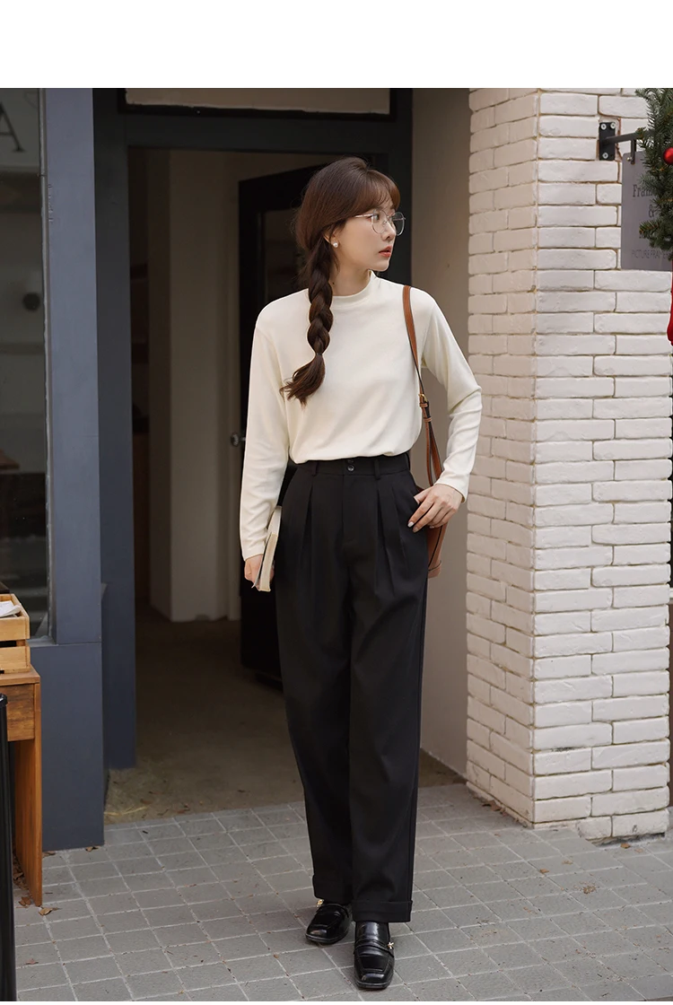 أنيقة الدافئة سميكة عالية الخصر الصوف السراويل الشتاء فضفاض مستقيم بنطلون عادية طويلة واسعة الساق لينة يندبروف الحرارية مكتب النساء