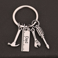 Chic Design Keychains for Dad Father's Day Gift Mini Zinc Alloy Hammer Screwdriver Wrench Tools Set Pendant for Keys Holder Ring