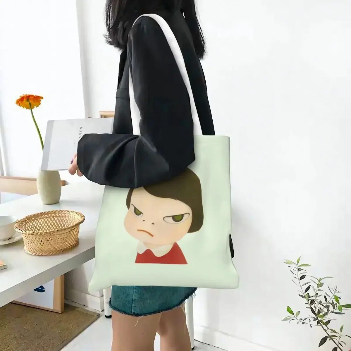 Women Men Yoshitomo Nara Girl Painting Tote Bags Large Capacity Grocery Bag for Lady Handbags