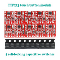 5pcs TTP223 Touch Button Modules Kit Self-Locking Capacitive Switches 2.5-5.5V Wide Voltage DIY Smart Home Plug Play Design