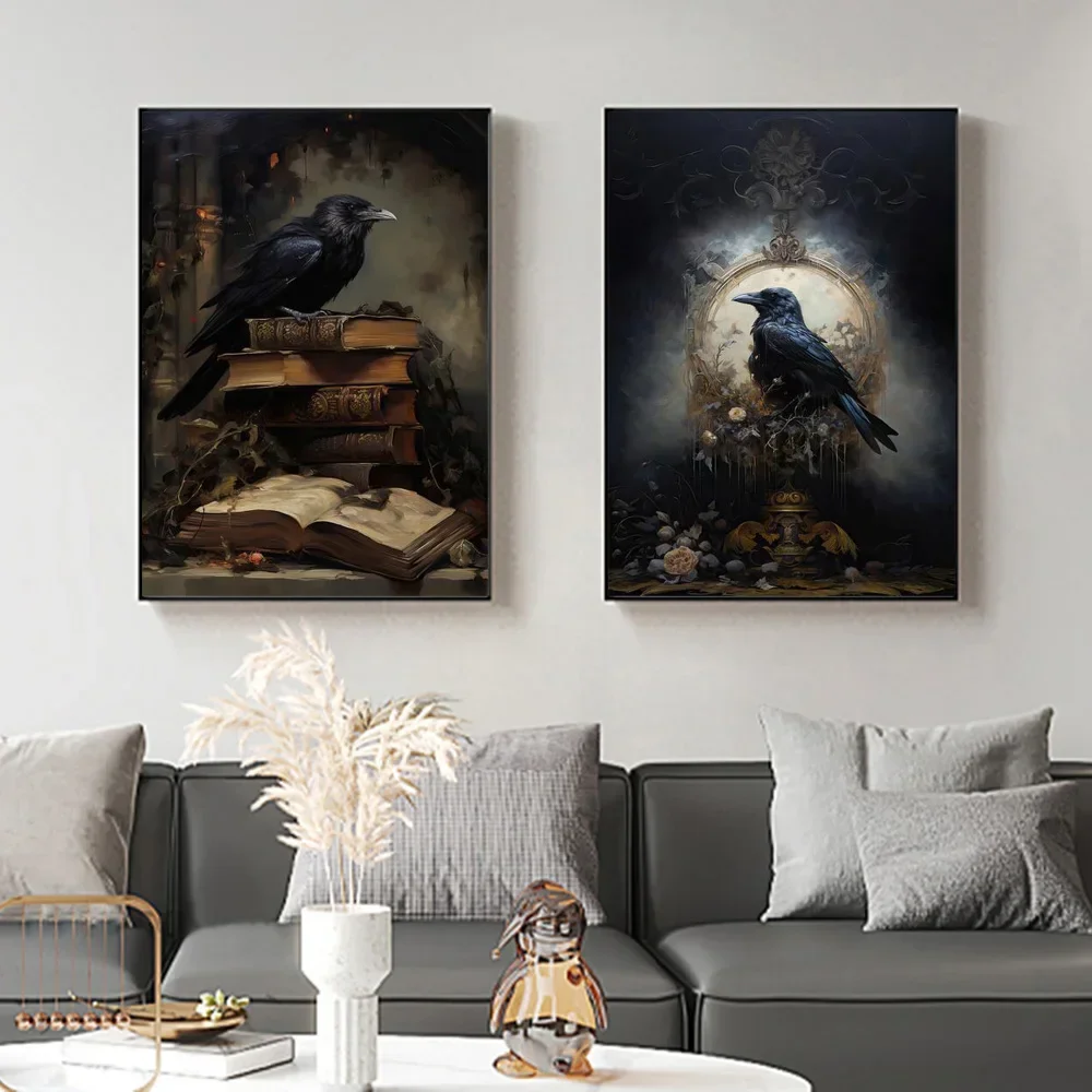 Victorian Gothic Fine Art Prints Black Cat Raven Canvas Posters Vintage Occult Dark Witchcraft Crow Decor Wall Painting For Room