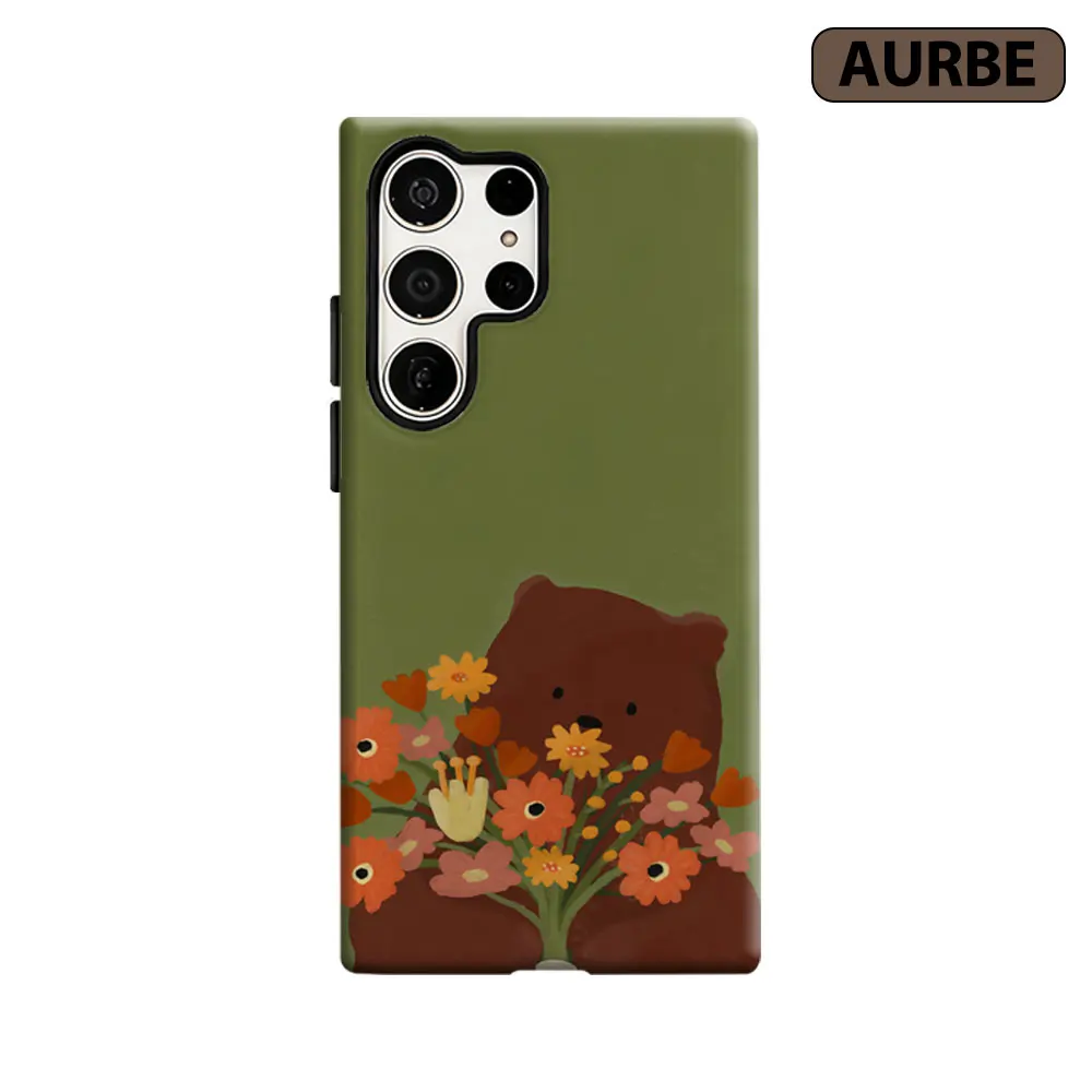 Aurbe Phone Case For Samsung Galaxy S26 S25 S24 S23 Ultra Plus HD Hard Teddy & Blooms Double Layer Film Cover