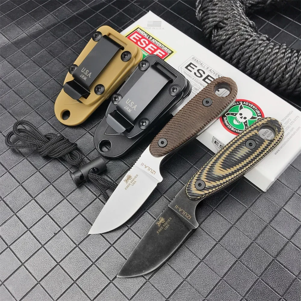 

ESEE Izula Bushcraft Multi-purpose Fixed Blade Survival Knife D2 Steel G10 Handle with Rope Hole Sheath Outdoor Multitools Knife