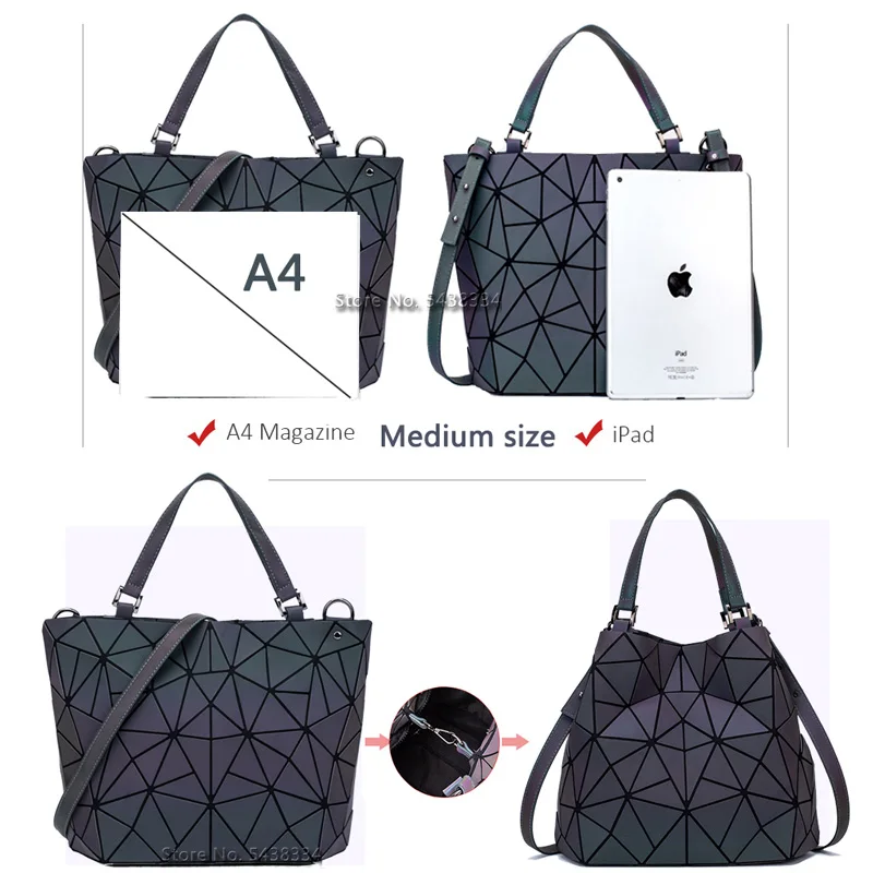 Women Handbags Luxury Geometric Shoulder Bag Set Folding Tote Crossbody Bag Female Handbag For Ladies Luminous bao bag Geometric