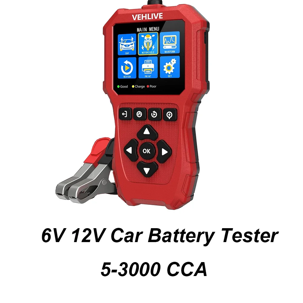 

VEHLIVE 5-3000 CCA Car Battery Tester 6V 12V Automotive Charging Cranking Scanner Tools for Motorcycle Car Truck SUV