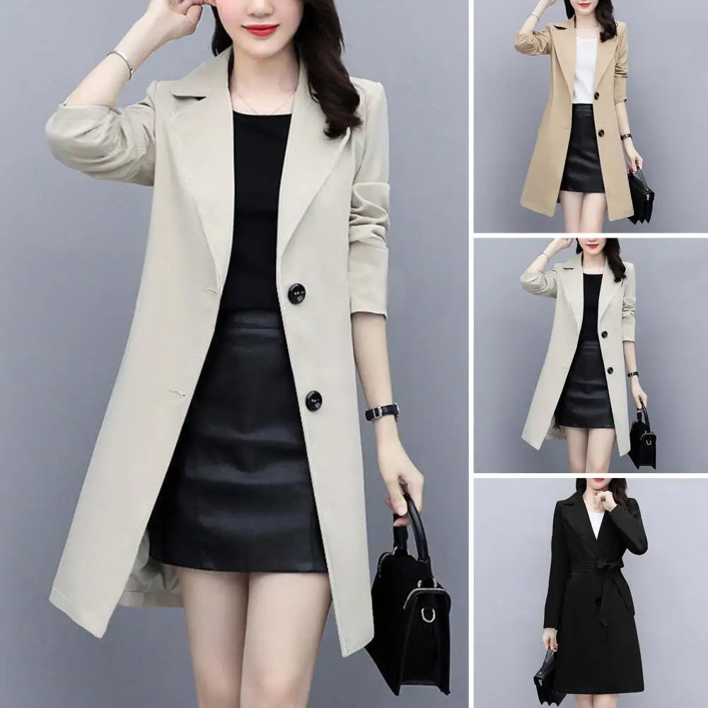 Trench coat de botão duplo elegante feminino com bolsos, jaqueta aconchegante feminina, cardigã de lapela, estilo formal de negócios, trajeto formal