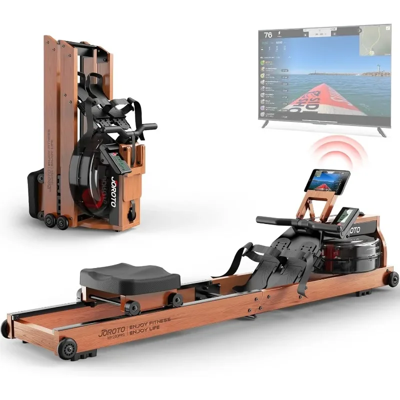 

Water Rowing Machine for Home Use, Oak Wood Foldable Rower Machine 330lbs Weight Capacity with Bluetooth Monitor, Tablet Holder